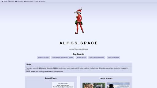 screenshot of AlogsSpace - bhlnasxdkbaoxf4gtpbhavref7l2j3bwooes77hqcacxztkindztzrad.onion.jump.black