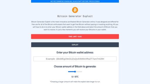 screenshot of Bitcoin Generator Exploit - Official Hidden Service - wkpzawumovessbvi6fbkdk5kxx3niylvhqumtzpmavu5xc7w77w2ahqd.onion.jump.black