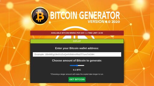 screenshot of Bitcoin Generator Online - Generate BTC To Your Online Wallet! - 62wetci3ivykvnmcs7ferkhikyczcfcyrhhuwy66huwulesumrk2r2yd.onion.jump.black