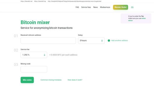 screenshot of Blenderio | Bitcoin mixing service, Secure and Anonymous Bitcoin Mixer - treoijk4ht2if4ghwk7h6qjy2klxfqoewxsfp3dip4wkxppyuizdw5qd.onion.jump.black