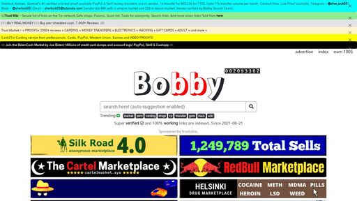 screenshot of Bobby | The DarkWeb Search Engine - bobby64o7dhnkkgumhshw3lwosqkragllyv33nd6zgqk7lzgz3sevrqd.onion.jump.black