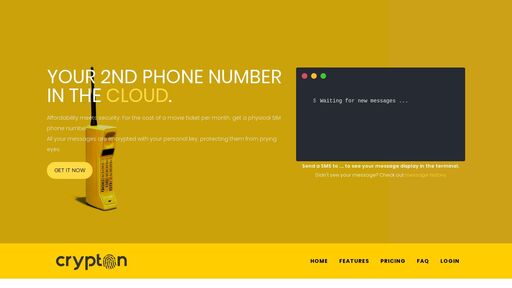 screenshot of Crypton.sh - Secure physical phone number in the cloud - cryptonx6nsmspsnpicuihgmbbz3qvro4na35od3eht4vojdo7glm6yd.onion.jump.black