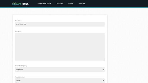 screenshot of DARK NOTES - Powerful paste tool - xyc3fv7mmqhl2ajynjht6hqltea3lndfbv4qas2vblwltfp3cr2yq5ad.onion.jump.black