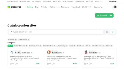 screenshot of Catalog onion sites / DeepWeb - https://deepweb4epga7mkmlku53op47jinc3mzwudmruixr6gvra3xqqnlhwad.onion.jump.black