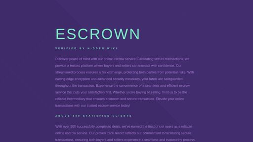screenshot of ESCROWN – ROYAL ESCROW SERVICE - ESCROWN@PM.ME - escrownscufl5hjmtz6xhvtyjilfa3dvgpos7ve7xs4oz5a5zev3dqad.onion.jump.black