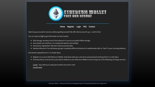 screenshot of Ethereum Wallet - Free and Secure Ethereum Wallet - ethereumwh7pft2suailivyeqg3dxrzrig43rdu7ttep2haoh26gs5qd.onion.jump.black