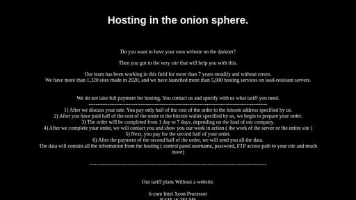 screenshot of Hosting in the onion sphere - hostingut6hqa6wvrix4b3s6kcser5w73tjiiuqqt6mevsrkvplqipid.onion.jump.black