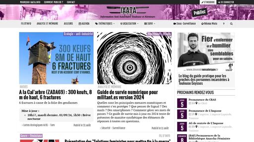 screenshot of IAATA - Information Anti Autoritaire Toulouse et Alentours - cfagyibm56yw7f6cfsc6tfdcf4cuvtkmslkmxfllduszgcihrkhk6hyd.onion.jump.black