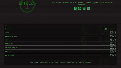 screenshot of InfoCon Hacking and Security Conference Archives - https://w27irt6ldaydjoacyovepuzlethuoypazhhbot6tljuywy52emetn7qd.onion.jump.black