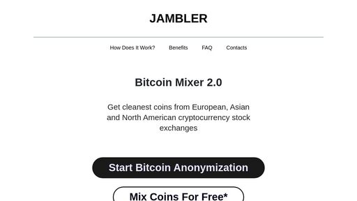 screenshot of JAMBLER — bitcoin mixer 2.0 - 67o4u2tbxohembi2z25bpzfrbdefmgtjv6tvalgizsq6hu3bb7a7adad.onion.jump.black