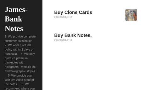 screenshot of James-Bank Notes - olrlc5y5a4u6ozhhgwrednyiwexsjgtpjkj2eeie6oi3pbvg3yf6miid.onion.jump.black