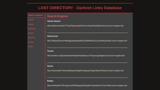 screenshot of Lost Directory - Darknet links database - https://uwbgdziyojur7ng25d24ggezbdtbf6myjcls2x6eu7vm6hldsxoonwqd.onion.jump.black?cat=social