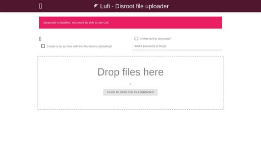 screenshot of Lufi - Disroot file uploader - e2olmnzdp5d72z3xs2ugftvwgxywgbgipofa443zizolbgxoj5m46vyd.onion.jump.black