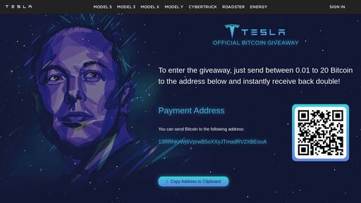 screenshot of Official Bitcoin Giveaway  | Tesla - bitcoin, bitcoin generator, free bitcoin
generator, legit bitcoin generator, real bitcoin generator, working
bitcoin generator, instant bitcoin generator, bitcoin generator 2020,
bitcoin generator software, bitcoin ge - pvizexojfg6fhrqjkjkrio3wn6mx2jaxppl3waobc5vmbttkbszjmuad.onion.jump.black