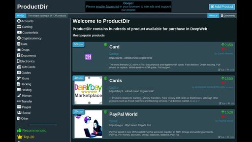 screenshot of ProductDir - The products catalogue of TOR - 6o7yjljdhgsv7g7vbynqq6xhr4v3hdtef7c6hrj7c22uysd5txlut7id.onion.jump.black