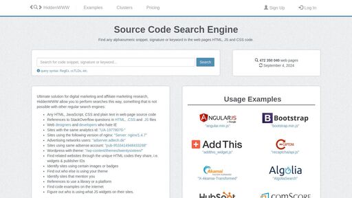 screenshot of Search Engine for Source Code - HiddenWWW - publicagv4whofakenfr4b7smjzahr7jsikfgtthshn2e6fyk6m4rnid.onion.jump.black