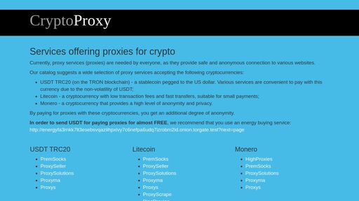 screenshot of Services offering proxies for crypto - https://proxy4tip6zp4p7cayhol6alitzuncucc3pk25k2px4iysjtbyyhzvqd.onion.jump.black