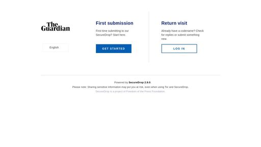 screenshot of Welcome | The Guardian | SecureDrop - xp44cagis447k3lpb4wwhcqukix6cgqokbuys24vmxmbzmaq2gjvc2yd.onion.jump.black