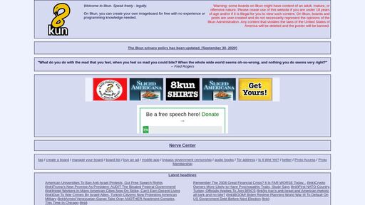 screenshot of Welcome to 8kun - w7m432coohdkt6q7j2nutkg5ronv2hysrmvhrasvtzelqkjmylqg5lid.onion.jump.black